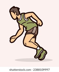 Un hombre empieza a ejecutar un vector gráfico deportivo de maratón de acción