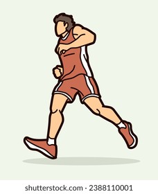 Un hombre empieza a ejecutar un vector gráfico deportivo de maratón de acción