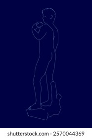 Man Statue is standing on a platform. The image has a futuristic feel to it, with the man's silhouette