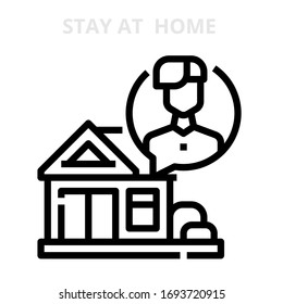 Man stay at home icon for webpage, application, card, printing, social media, posts etc.