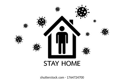 Man stay at home prevent from covid-19 flat icon on white background