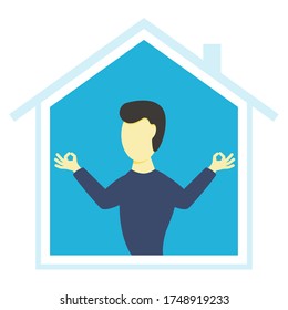 Man stays calm and stays at home. Coronavirus prevention