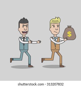 A man stealing money from business man, vector, illustration