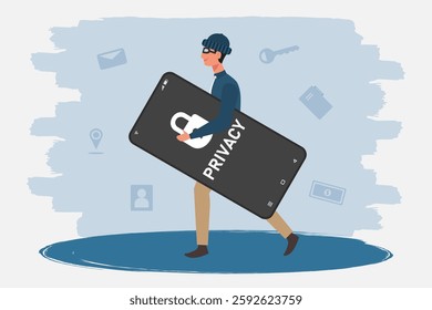 A man steals personal data from other people's smartphone. the Concept of protecting personal data from online data theft.
