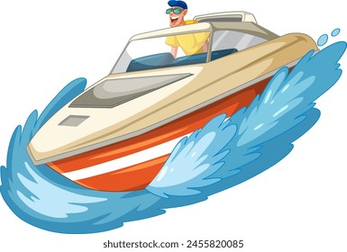 Man steering a speedboat over vibrant blue waves.