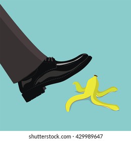 Man step on banana peel, business concept vector illustration