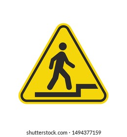 Man Step Up Sign Isolated On White Background. Yellow Triangle Warning Symbol Simple, Flat, Vector, Icon You Can Use Your Website Design, Mobile App Or Industrial Design. Vector Illustration