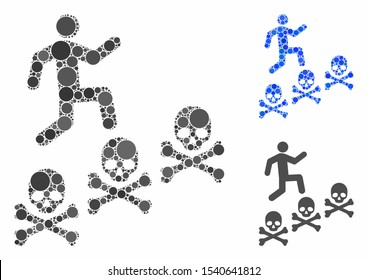 Man steps deaths mosaic of spheric dots in variable sizes and color tones, based on man steps deaths icon. Vector dots are grouped into blue mosaic.