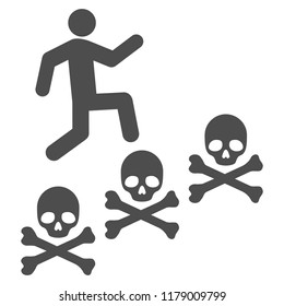 Man steps deaths vector pictogram. Style is flat graphic grey symbol.