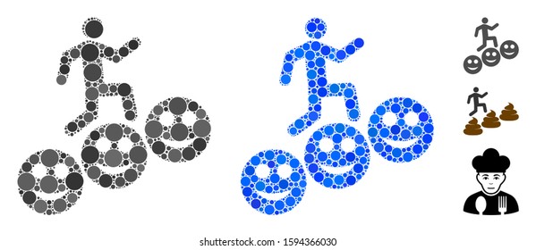 Man steps smile levels mosaic of filled circles in various sizes and color tints, based on man steps smile levels icon. Vector filled circles are grouped into blue mosaic.