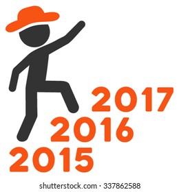 Man Steps Years vector icon. Style is bicolor flat symbol, orange and gray colors, rounded angles, white background.