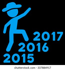 Man Steps Years vector icon. Style is flat symbol, blue color, rounded angles, black background.