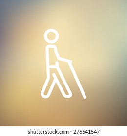 Man with stick icon thin line for web and mobile, modern minimalistic flat design. Vector white icon on gradient mesh background.