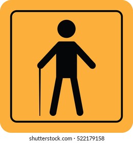 a man with a stick sign orange vector illustration