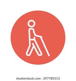 Man with stick thin line icon for web and mobile minimalistic flat design. Vector white icon inside the red circle