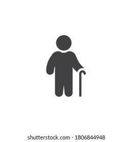 Man with stick vector icon. filled flat sign for mobile concept and web design. Old person with walking stick glyph icon. Symbol, logo illustration. Vector graphics