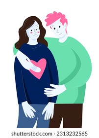 a man sticks a patch on the heart of a sad girl. support and care concept