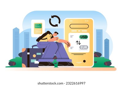 corredor de acciones man utilizando el concepto de convertidor de divisas de sistemas de pago de operaciones financieras