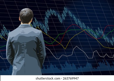 a man with stock exchange chart