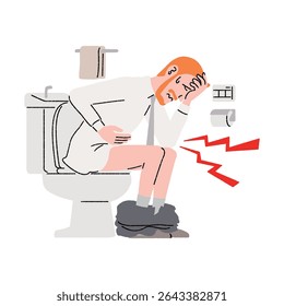 Un hombre con dolor de estómago está en el baño.