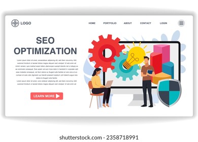 A man stood holding a book. website page SEO Optimization. Modern flat design concept of web page design for website and mobile website