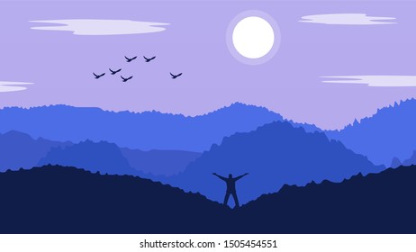Man stood on mountain landscape Vector