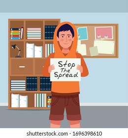 man with stop spread covid19 banner vector illustration design