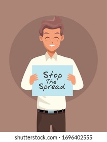man with stop spread covid19 banner vector illustration design