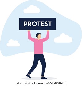 Homem com cartaz de violência. Pessoa que protesta contra o abuso, isolada sobre fundo branco

