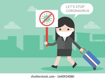 Man with stop virus sign, Let's stop coronavirus vector illustration