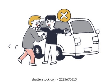 Man stopping his friend from driving drunk