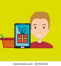 man store digital smartphone vector illustration graphic