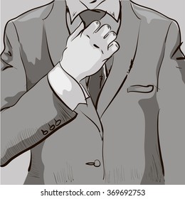 man straightens his tie./vector illustration