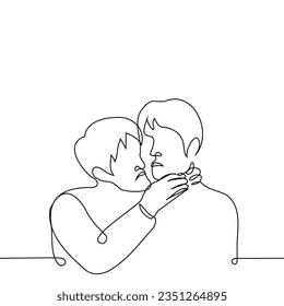 man strangling a man - one line art vector. the concept of an attack out of envy or jealousy, lovers quarrel, an aggressive man attacks a male partner