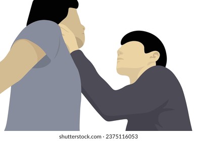 Man is strangling someone else. Vector illustration isolated on white background.