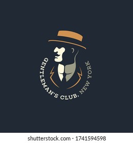 Man in a straw hat logo design template for a dark background. Vector illustration.
