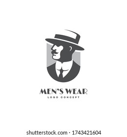 Man in a straw hat logo design template on a light background. Vector illustration.