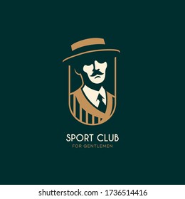 Man in a straw hat and a suit logo design template for a dark background. Vector illustration.