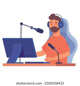 man streamer with headphone isolated
