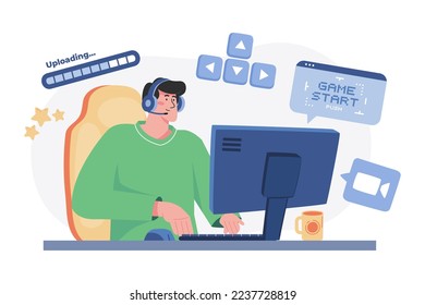 Man Streaming Live Gaming Illustration concept. A flat illustration isolated on white background