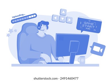 Man Streaming Live Gaming Illustration concept on white background