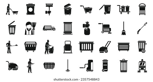 Man street cleaner icons set simple vector. Urban mask. People trash