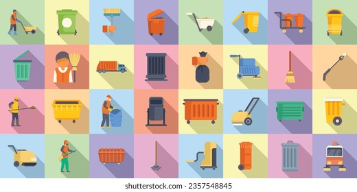 Man street cleaner icons set flat vector. Urban mask. People trash