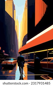 Man in the street of New York, New York City, vector illustration (Ideal for printing on fabric or paper, poster or wallpaper, home decoration)