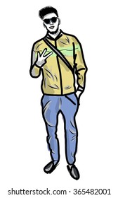 Man in street style. Man with glasses