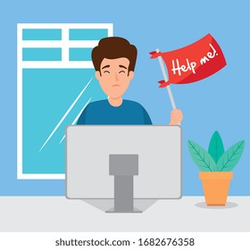 man with stress attack asking for help vector illustration design
