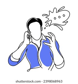 Man in stress and talking on mobile A stress concept artwork features a person with the word Oh No enclosed in a thought bubble