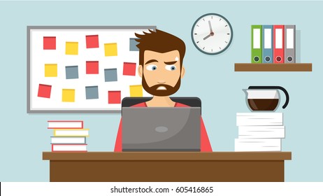 man with stress at work vector graphic flat design
