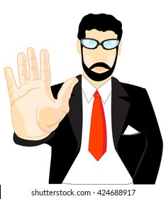 Man with stretched by palm