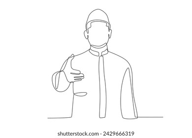 A man stretched out his hand. Eid al fitr one-line drawing